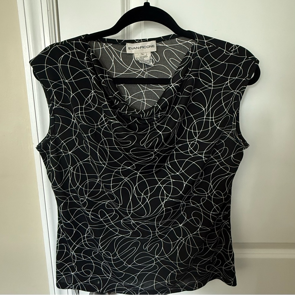 Evan Picone Swirl Pattern Black and White Blouse